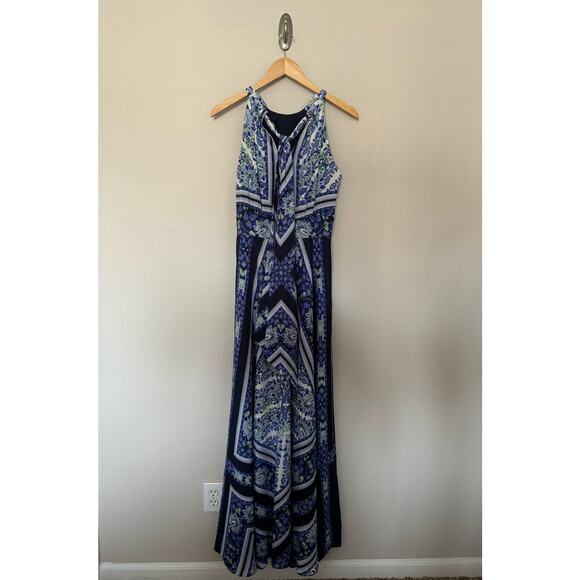 NWT ELIZA J SCARF PRINT MAXI DRESS GOWN HALTER FLORAL BLUE GREEN SZ 6 - Picture 11 of 16